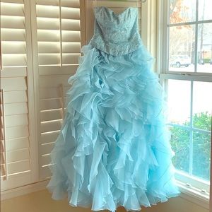 Light Blue Beaded and Ruffled Ballgown